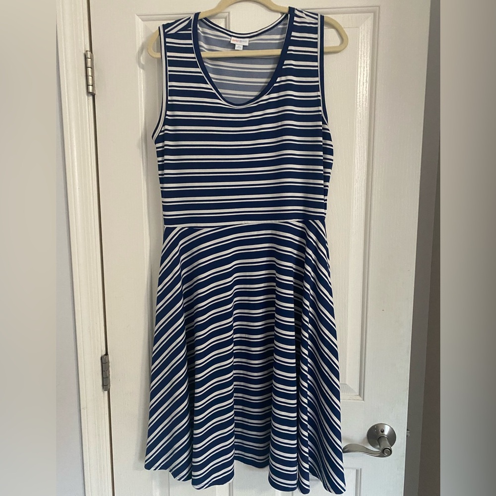 LuLaRoe Striped Navy and White Sleeveless Fit-and-Flare Nikki Midi Dress
